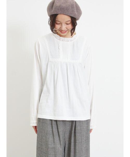 Samansa Mos2（サマンサ モスモス）の「レーススタンドネックカットソー（Tシャツ/カットソー・レディース・オフホワイト/ベージュ/ブラック・F）」の11枚目の写真