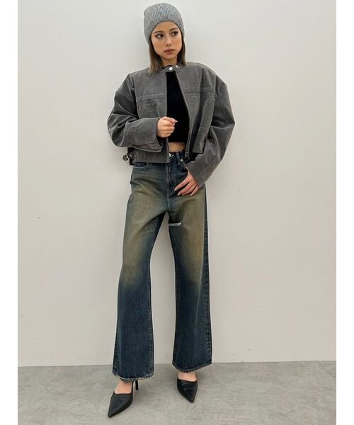 GYDA（ジェイダ）の「フェイクスウェードエンボスブルゾン（ブルゾン・レディース・チャコールグレー/アイボリー・FREE）」の7枚目の写真