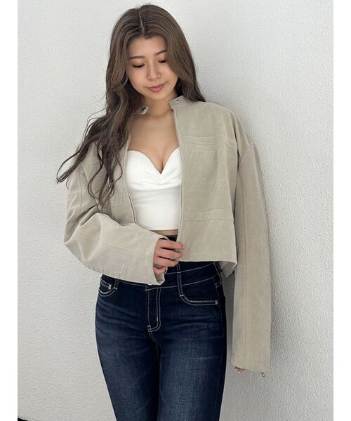 GYDA（ジェイダ）の「フェイクスウェードエンボスブルゾン（ブルゾン・レディース・チャコールグレー/アイボリー・FREE）」の16枚目の写真