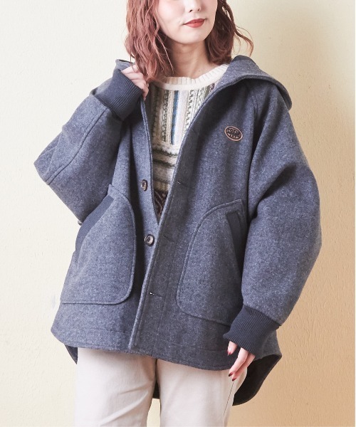 CUBE SUGAR（キューブシュガー）の「ウールフィールフードジャケット（その他アウター・レディース・ナチュラル/チャコールグレー/レッド/マルチ/ブラック・M）」の3枚目の写真