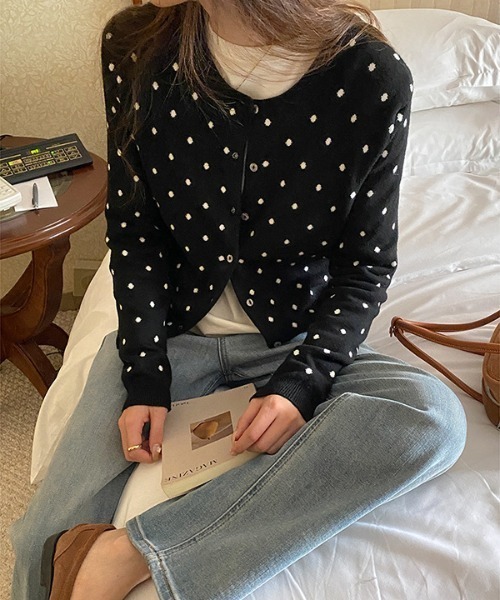 gossip！ロサンゼルス（ゴシップロサンゼルス）の「ドット柄ショートカーディガン（カーディガン/ボレロ・レディース・グレー/ブラック・FREE）」の7枚目の写真