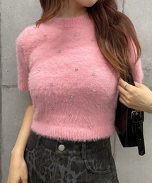 メンズのニット/セーター（ピンク/桃色系・半袖）ファッション