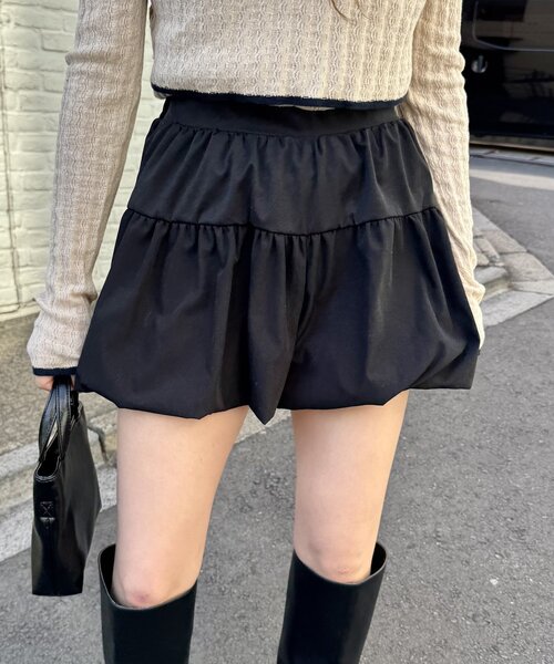 mline（エムライン）の「[mline]バルーンミニスカパン（スカート・レディース・ブラック/オフホワイト・1/2）」の2枚目の写真