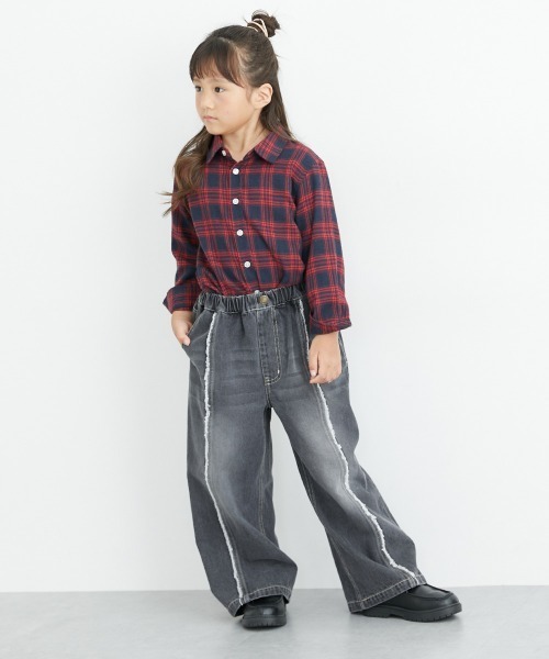 フリンジデニムワイドパンツ（女の子）（デニムパンツ