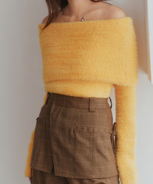 SLY(スライ)の「【MAYWAY】OFF SHOULDER 2P TOPS オフ ショルダー 2ピー トップス(ニット/セーター・レディース・イエロー/ダークグレー/レッド/オフホワイト・FREE)」の13枚目の写真