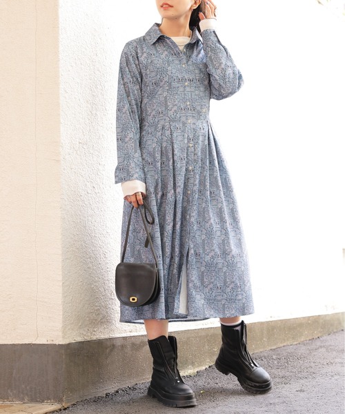 DOUBLE NAME（ダブルネーム）の「オリプリペイズリーレトロワンピース（ワンピース・レディース・ブルー/ブラウン/ライトグレー・FREE）」の3枚目の写真