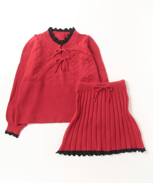 【セール】ヴィンテージスタイル リボン フリル ニットフーディ&プリーツミニスカート セットアップ（セットアップ）｜gossip！ロサンゼルス（ゴシップロサンゼルス）