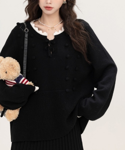 【セール】ヴィンテージスタイル リボン フリル ニットフーディ&プリーツミニスカート セットアップ（セットアップ）｜gossip！ロサンゼルス（ゴシップロサンゼルス）