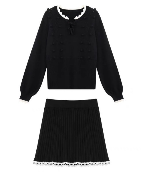 【セール】ヴィンテージスタイル リボン フリル ニットフーディ&プリーツミニスカート セットアップ（セットアップ）｜gossip！ロサンゼルス（ゴシップロサンゼルス）
