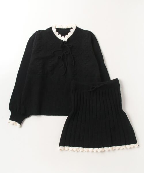 【セール】ヴィンテージスタイル リボン フリル ニットフーディ&プリーツミニスカート セットアップ（セットアップ）｜gossip！ロサンゼルス（ゴシップロサンゼルス）