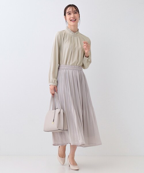 SHOO・LA・RUE（シューラルー）の「【S-3L/洗える/セレモニー】さらり軽やか スタンドカラー フリルブラウス（シャツ/ブラウス・レディース・ナチュラル/オフホワイト/ブラック・01/02/03/04/05）」の14枚目の写真