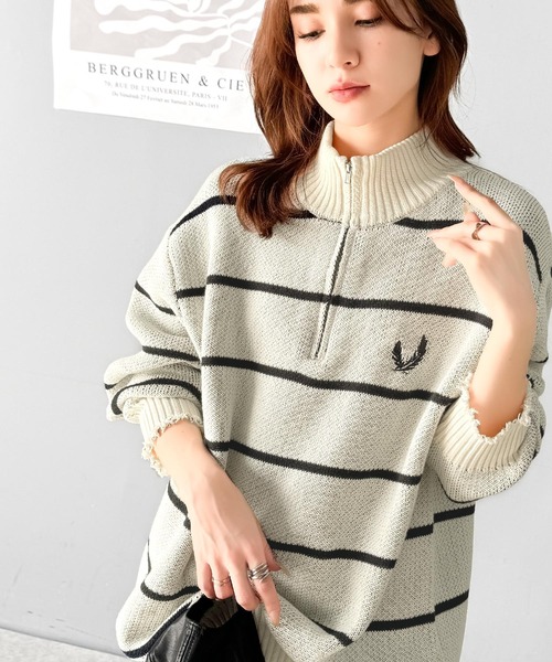 mily bilet(ミウィビレット)の「【mily bilet】こなれ感のある大人カジュアルが完成。ハーフジップクラッシュ加工ボーダープルオーバー(ニット)(ニット/セーター・レディース・グレー/ブラック/アイボリー・LARGE/MEDIUM/SMALL/X-LARGE)」の9枚目の写真