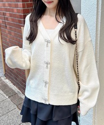 もちもちリボンボタンニットカーディガン