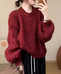 ケーブルラインふんわりスリーブニット