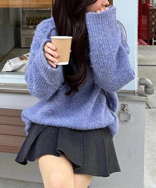 merrylatte(メリーラテ)の「ユニセックスケーブルMIXニット(ニット/セーター・レディース・モカ/ブルー・FREE)」の3枚目の写真