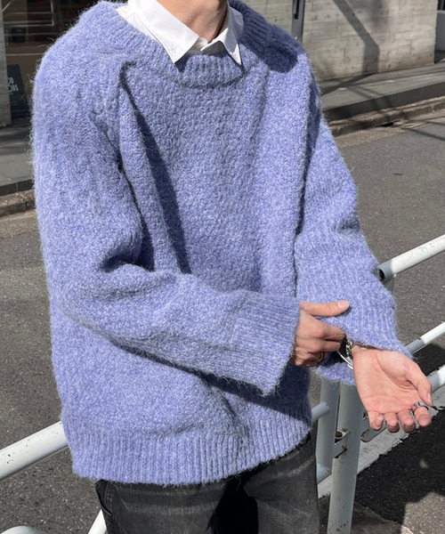 merrylatte(メリーラテ)の「ユニセックスケーブルMIXニット(ニット/セーター・レディース・モカ/ブルー・FREE)」の4枚目の写真