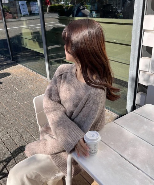 merrylatte(メリーラテ)の「ユニセックスケーブルMIXニット(ニット/セーター・レディース・モカ/ブルー・FREE)」の5枚目の写真