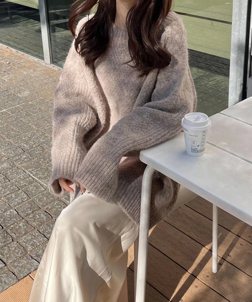 merrylatte(メリーラテ)の「ユニセックスケーブルMIXニット(ニット/セーター・レディース・モカ/ブルー・FREE)」の6枚目の写真