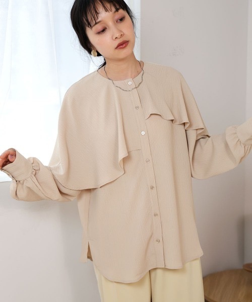 Bab(バブ)の「変形ラッフルスリーブブラウス(シャツ/ブラウス・レディース・ベージュ/ブラック/アイボリー・M)」の10枚目の写真