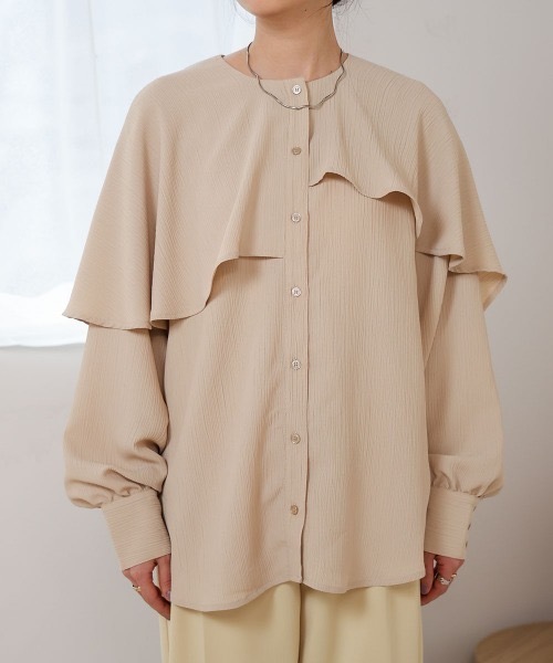 Bab(バブ)の「変形ラッフルスリーブブラウス(シャツ/ブラウス・レディース・ベージュ/ブラック/アイボリー・M)」の9枚目の写真