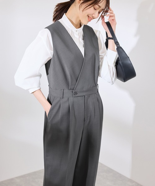 ROPE' PICNIC（ロペピクニック）の「【UVカット・接触冷感】イージーケアオールインワン（つなぎ/オールインワン・レディース・ベージュ/チャコールグレー・38/36）」の2枚目の写真