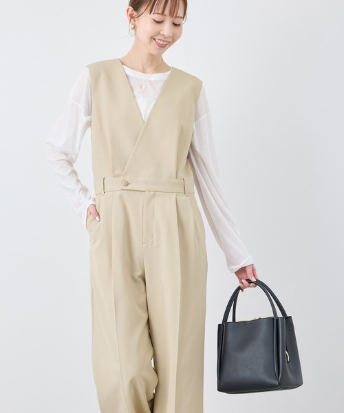 ROPE' PICNIC（ロペピクニック）の「【UVカット・接触冷感】イージーケアオールインワン（つなぎ/オールインワン・レディース・ベージュ/チャコールグレー・38/36）」の3枚目の写真