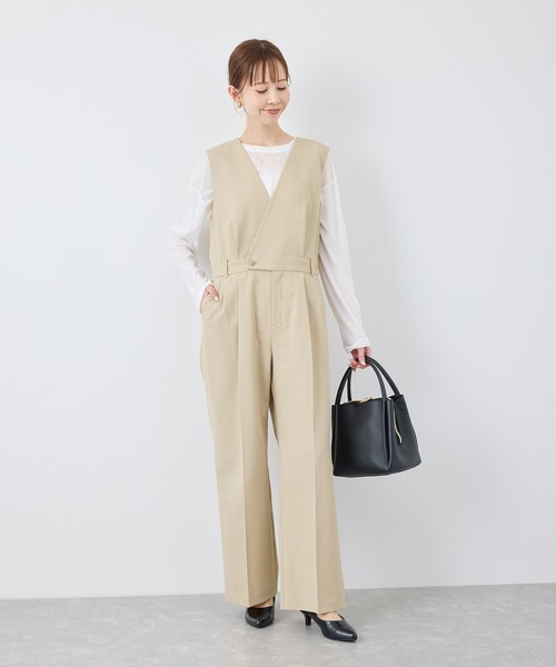 ROPE' PICNIC（ロペピクニック）の「【UVカット・接触冷感】イージーケアオールインワン（つなぎ/オールインワン・レディース・ベージュ/チャコールグレー・38/36）」の4枚目の写真