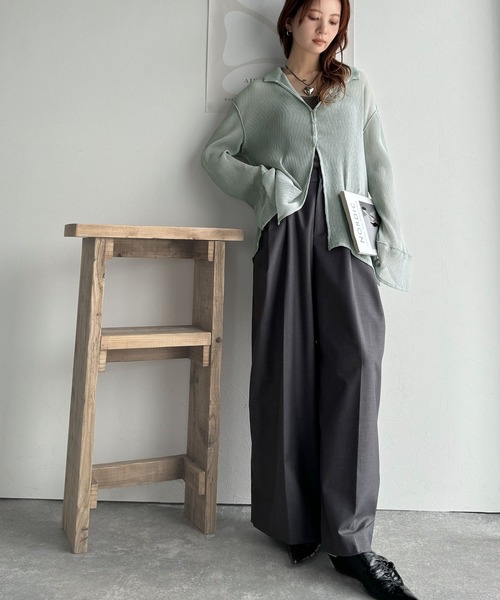 classicalelf(クラシカルエルフ)の「大人の抜け感。シアー楊柳素材カーディガンブラウス(長袖)(シャツ/ブラウス・レディース・オフホワイト/ブラック/サックスブルー・LARGE/MEDIUM/SMALL/X-LARGE)」の22枚目の写真