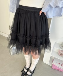 チュールフリルティアードミニスカート