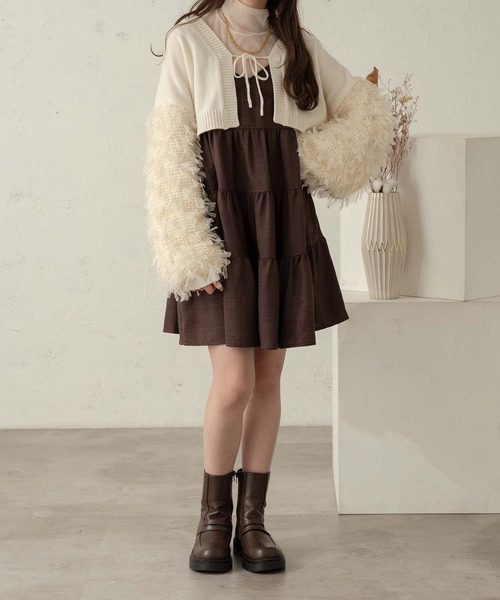 Ambre Neige(アンブルネージュ)の「tulle sleeve ribbon knit cardigan / 袖チュールリボンニットカーディガン(カーディガン/ボレロ・レディース・アイボリー/ブラック・FREE)」の3枚目の写真