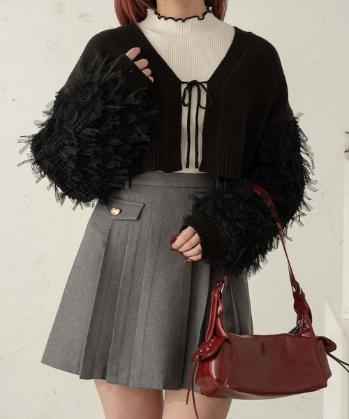 Ambre Neige(アンブルネージュ)の「tulle sleeve ribbon knit cardigan / 袖チュールリボンニットカーディガン(カーディガン/ボレロ・レディース・アイボリー/ブラック・FREE)」の16枚目の写真