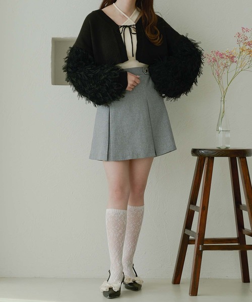 Ambre Neige(アンブルネージュ)の「tulle sleeve ribbon knit cardigan / 袖チュールリボンニットカーディガン(カーディガン/ボレロ・レディース・アイボリー/ブラック・FREE)」の11枚目の写真