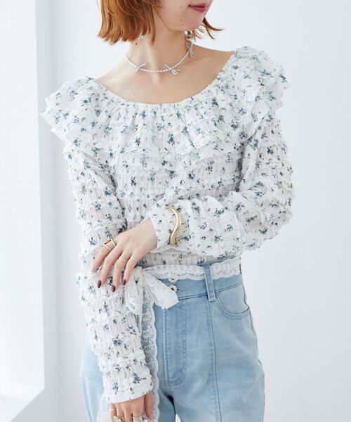 MAJESTIC LEGON(マジェスティックレゴン)の「前後2wayカットレースフリルトップス(Tシャツ/カットソー・レディース・アイボリー/ブラック/ホワイト系その他2・MEDIUM)」の3枚目の写真