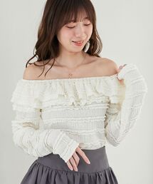 前後2wayカットレースフリルトップス