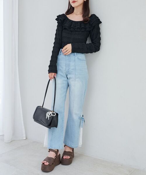 MAJESTIC LEGON(マジェスティックレゴン)の「前後2wayカットレースフリルトップス(Tシャツ/カットソー・レディース・アイボリー/ブラック/ホワイト系その他2・MEDIUM)」の5枚目の写真