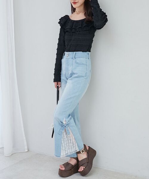 MAJESTIC LEGON(マジェスティックレゴン)の「前後2wayカットレースフリルトップス(Tシャツ/カットソー・レディース・アイボリー/ブラック/ホワイト系その他2・MEDIUM)」の6枚目の写真