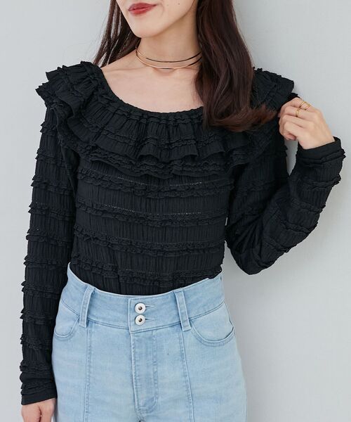 MAJESTIC LEGON(マジェスティックレゴン)の「前後2wayカットレースフリルトップス(Tシャツ/カットソー・レディース・アイボリー/ブラック/ホワイト系その他2・MEDIUM)」の8枚目の写真