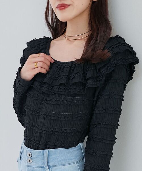 MAJESTIC LEGON(マジェスティックレゴン)の「前後2wayカットレースフリルトップス(Tシャツ/カットソー・レディース・アイボリー/ブラック/ホワイト系その他2・MEDIUM)」の9枚目の写真