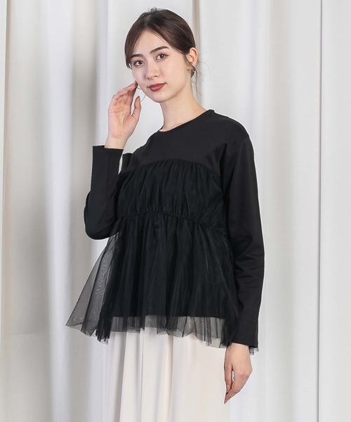 RAW FUDGE(ローファッジ)の「チュールレイヤードドッキングスムースプルオーバー(Tシャツ/カットソー・レディース・チャコールグレー/ブラック/オフホワイト・M)」の16枚目の写真