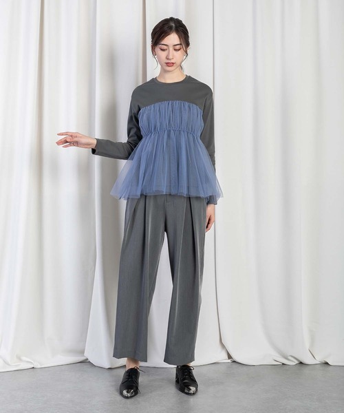 RAW FUDGE(ローファッジ)の「チュールレイヤードドッキングスムースプルオーバー(Tシャツ/カットソー・レディース・チャコールグレー/ブラック/オフホワイト・M)」の8枚目の写真