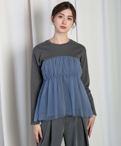 RAW FUDGE(ローファッジ)の「チュールレイヤードドッキングスムースプルオーバー(Tシャツ/カットソー・レディース・チャコールグレー/ブラック/オフホワイト・M)」の10枚目の写真
