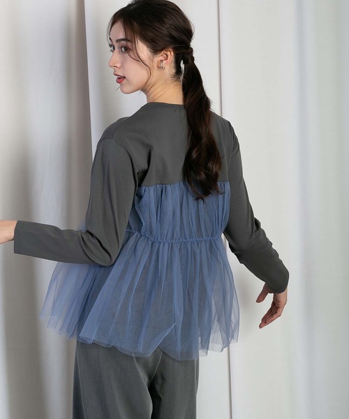 RAW FUDGE(ローファッジ)の「チュールレイヤードドッキングスムースプルオーバー(Tシャツ/カットソー・レディース・チャコールグレー/ブラック/オフホワイト・M)」の13枚目の写真