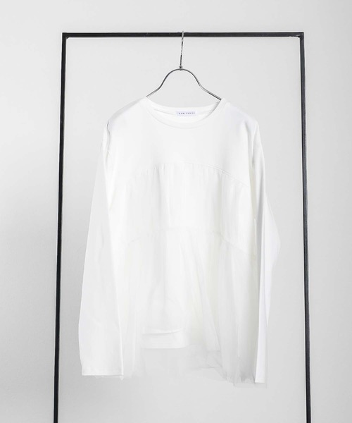 RAW FUDGE(ローファッジ)の「チュールレイヤードドッキングスムースプルオーバー(Tシャツ/カットソー・レディース・チャコールグレー/ブラック/オフホワイト・M)」の7枚目の写真