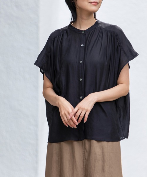 ブラウス シャツ 「防シワ」「速乾性」フィブリルツイル ギャザーブラウス レディース Munich ブラウス シャツ 「防シワ」「速乾性」フィブリルツイル