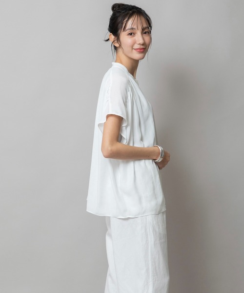 ブラウス シャツ 「防シワ」「速乾性」フィブリルツイル ギャザーブラウス レディース Munich ブラウス シャツ 「防シワ」「速乾性」フィブリルツイル