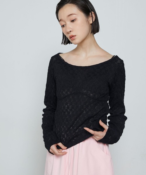 ブラック長袖カットソー 編み上げデザイン セール】Bustier design brushed lace tops / ビスチェデザイン