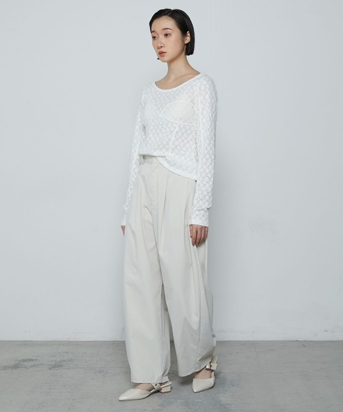 le ELMi（ルエルミ）の「Bustier design brushed lace tops / ビスチェデザイン Uネック 起毛レース カットソー（Tシャツ/カットソー・レディース・レッド/ブラック/アイボリー・FREE）」の5枚目の写真