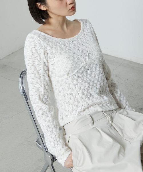 le ELMi（ルエルミ）の「Bustier design brushed lace tops / ビスチェデザイン Uネック 起毛レース カットソー（Tシャツ/カットソー・レディース・レッド/ブラック/アイボリー・FREE）」の10枚目の写真
