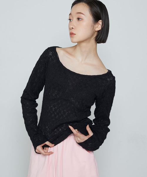 le ELMi（ルエルミ）の「Bustier design brushed lace tops / ビスチェデザイン Uネック 起毛レース カットソー（Tシャツ/カットソー・レディース・レッド/ブラック/アイボリー・FREE）」の12枚目の写真