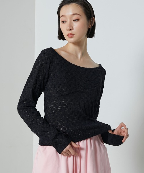 le ELMi（ルエルミ）の「Bustier design brushed lace tops / ビスチェデザイン Uネック 起毛レース カットソー（Tシャツ/カットソー・レディース・レッド/ブラック/アイボリー・FREE）」の13枚目の写真
